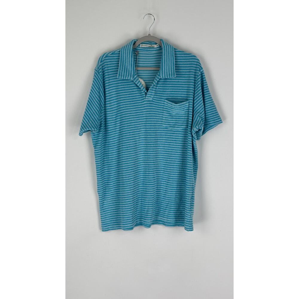 Criquet Short Sleeve Striped Terry Cloth Golf Polo Shirt Blue Mens Size XL New